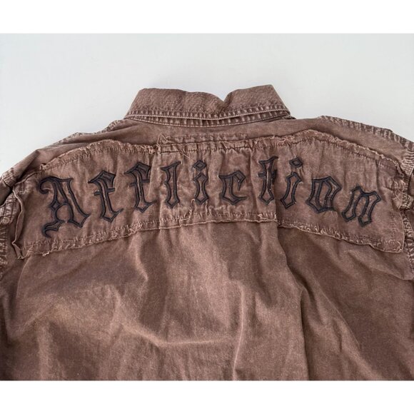 Affliction Mens Brown Long Sleeve Button-Up Shirt Cross Graphics Size Large - Picture 6 of 7